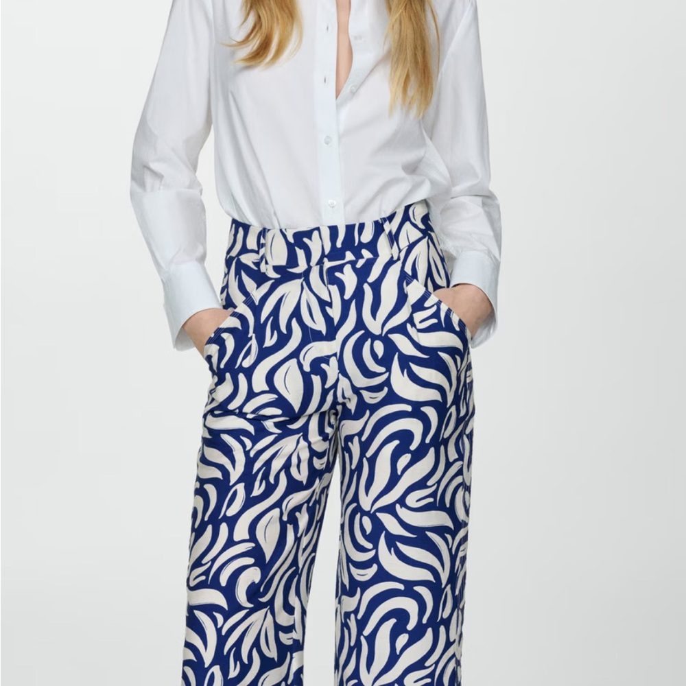 Mango Blue and White Wide Leg Pants size 12 NWT
